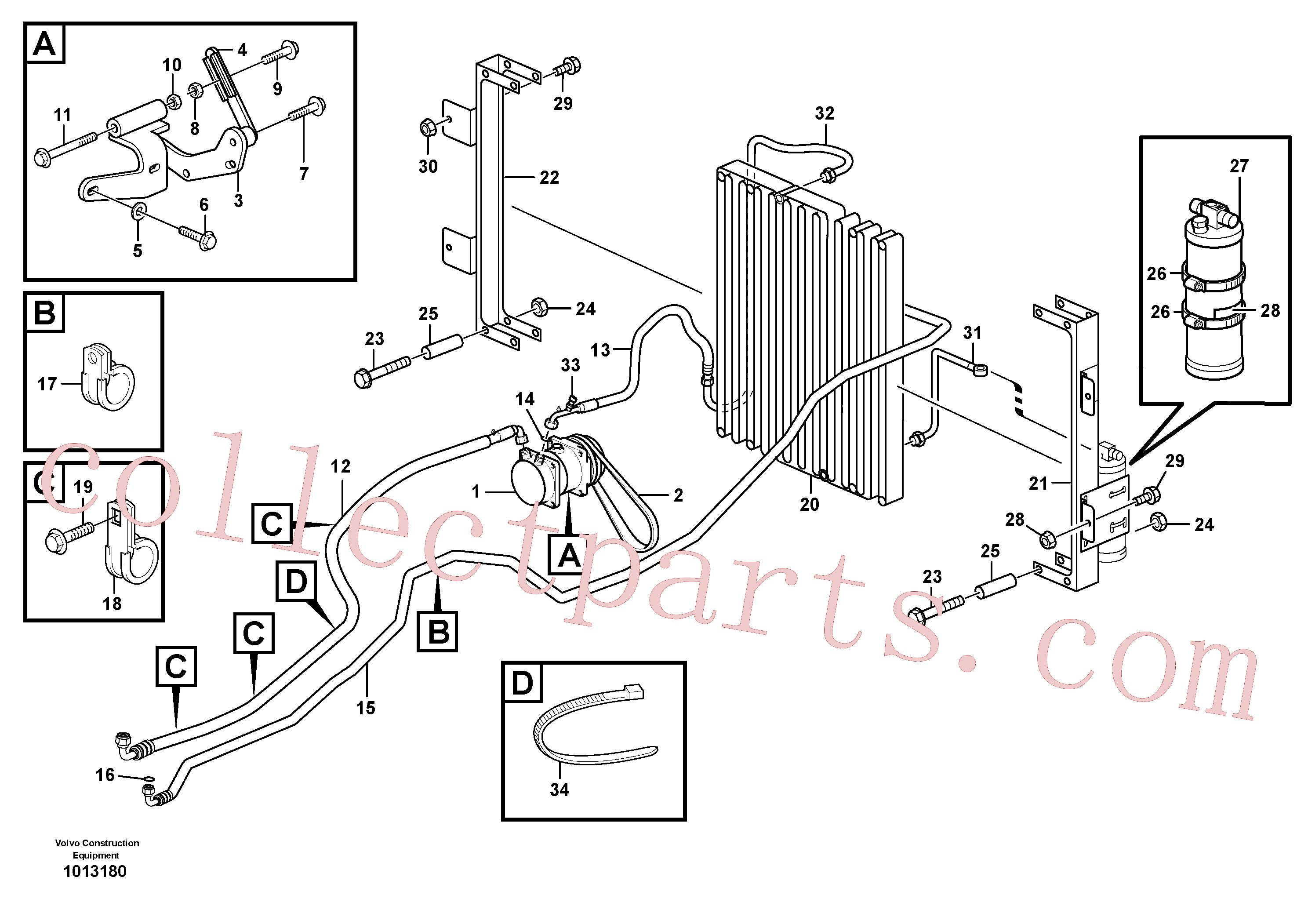 VOE14023325 for Volvo Assembly hoses: Evaparator, receiver drier, condenser.(1013180 assembly)