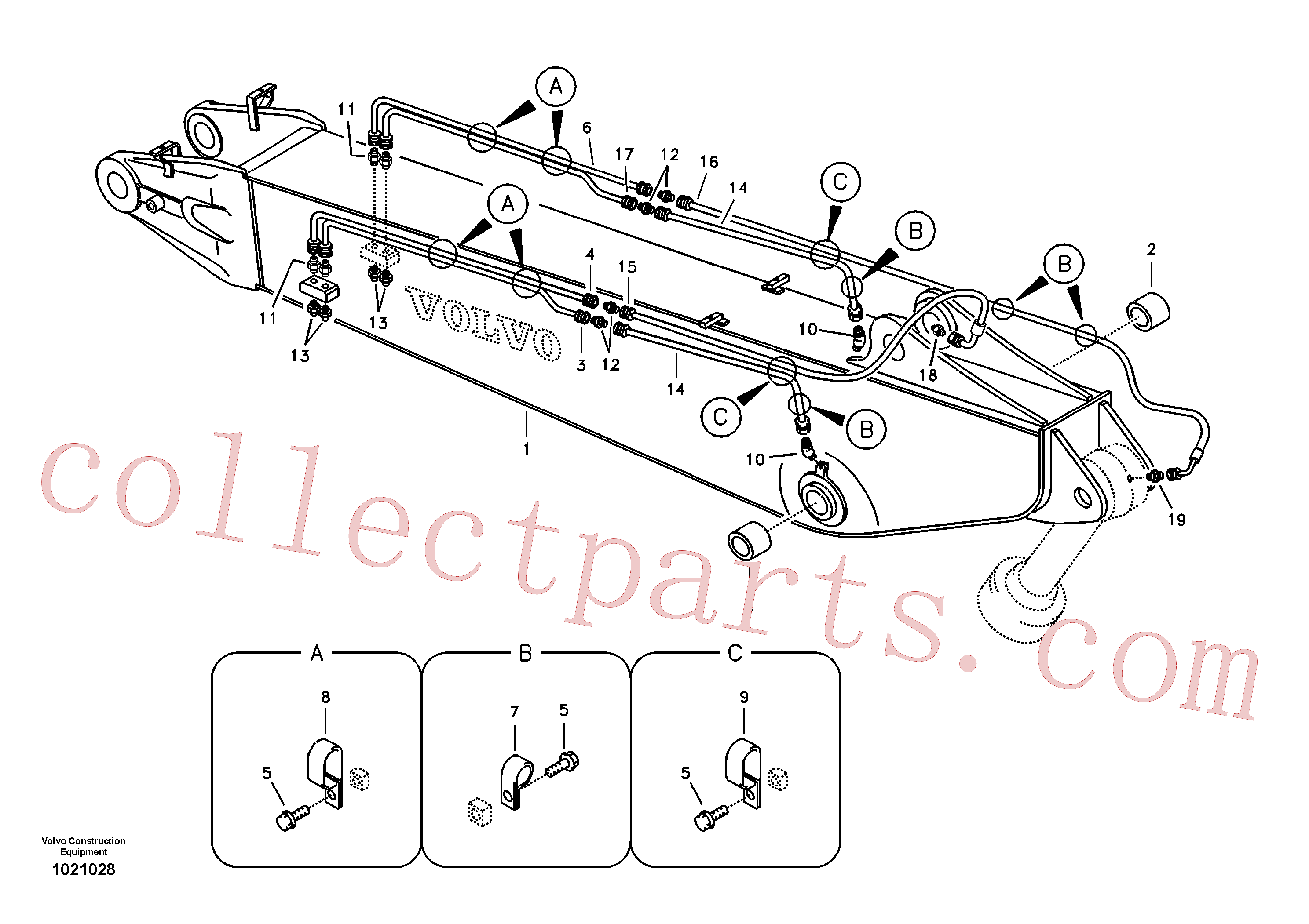 VOE14529741 for Volvo Boom and grease piping, adjustable 2nd(1021028 assembly)