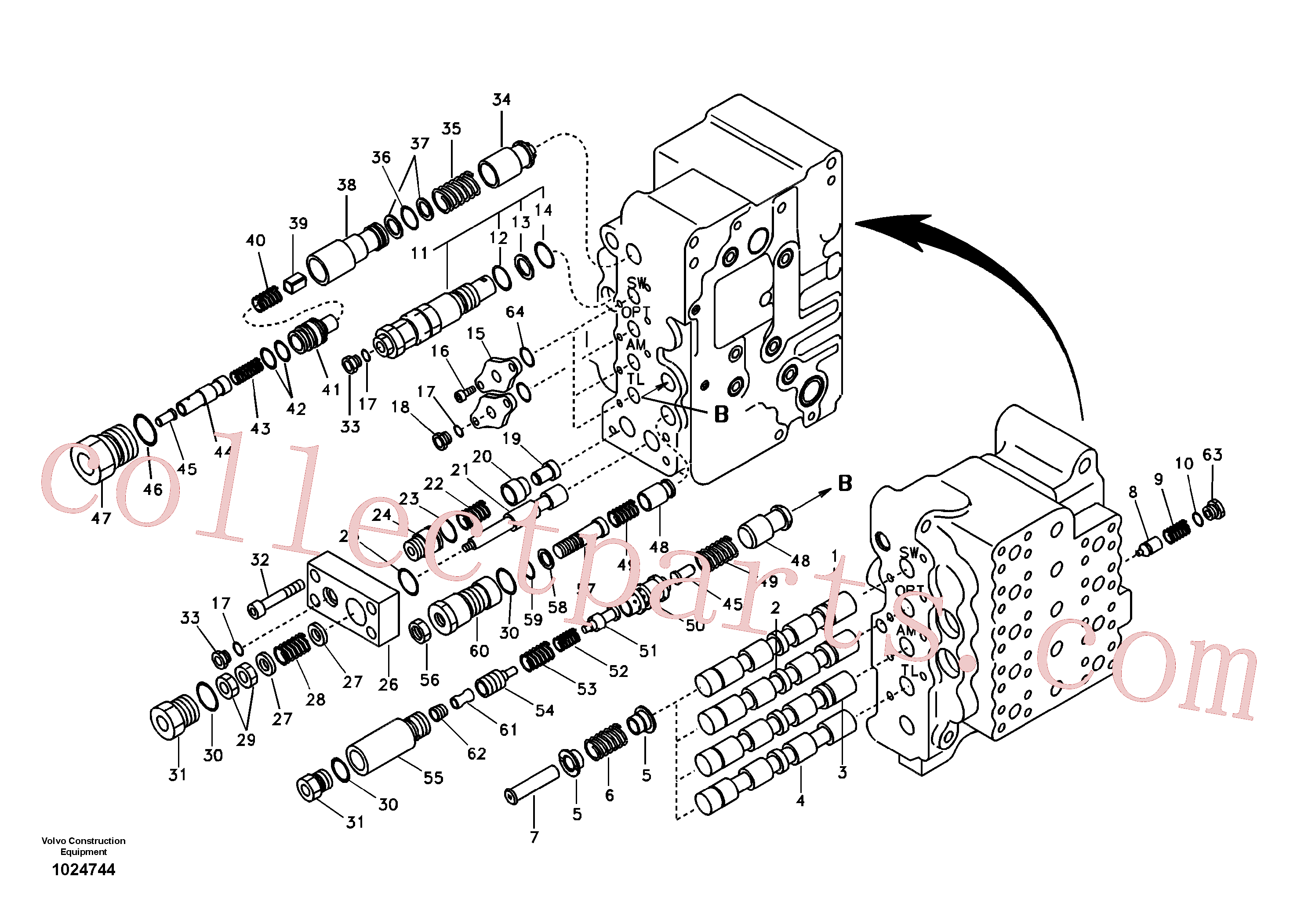 VOE990545 for Volvo Main control valve, swing and option and dipper arm and travel Lh(1024744 assembly)