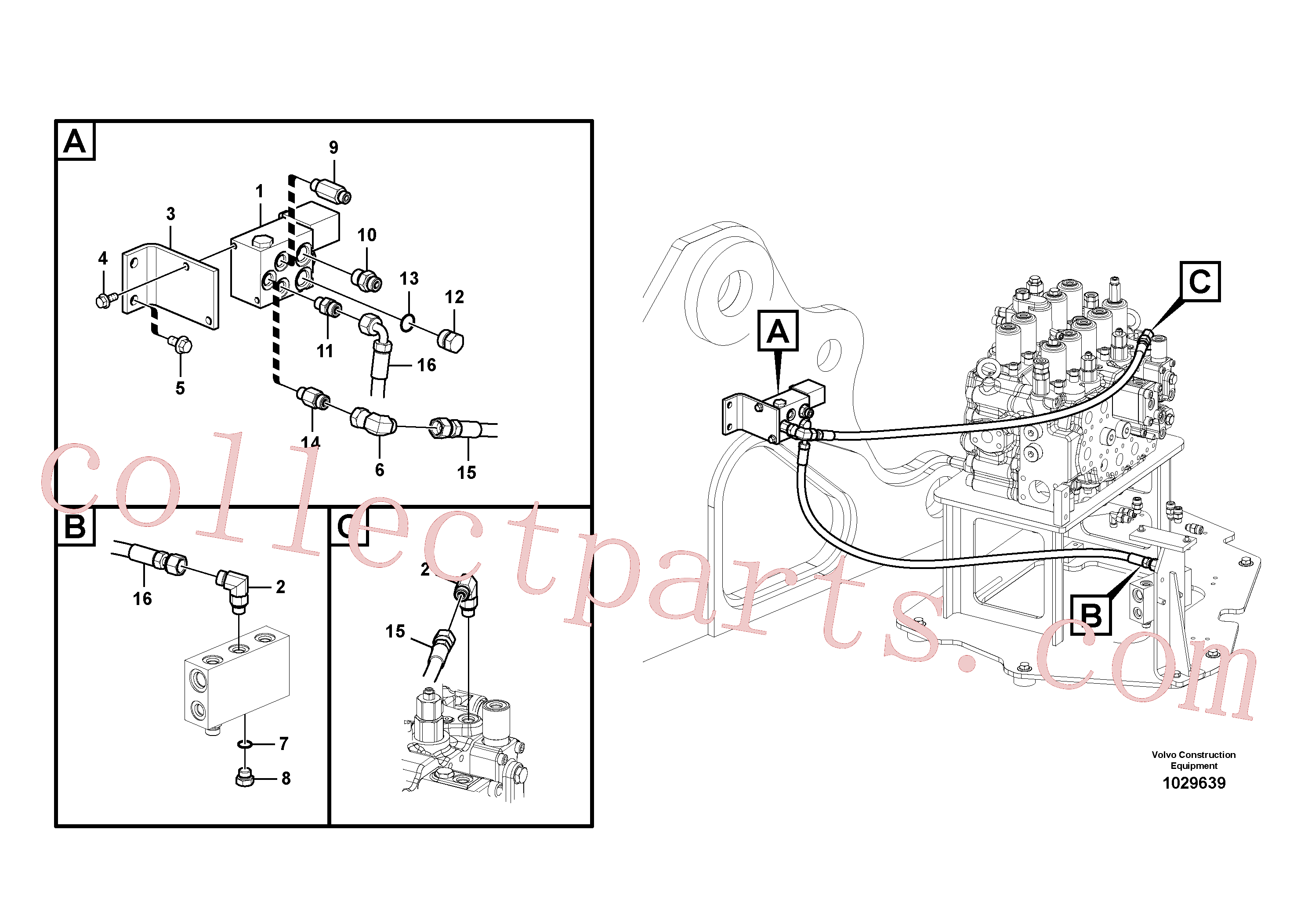 VOE935010 for Volvo Working hydraulic, quick fit on upper frame(1029639 assembly)