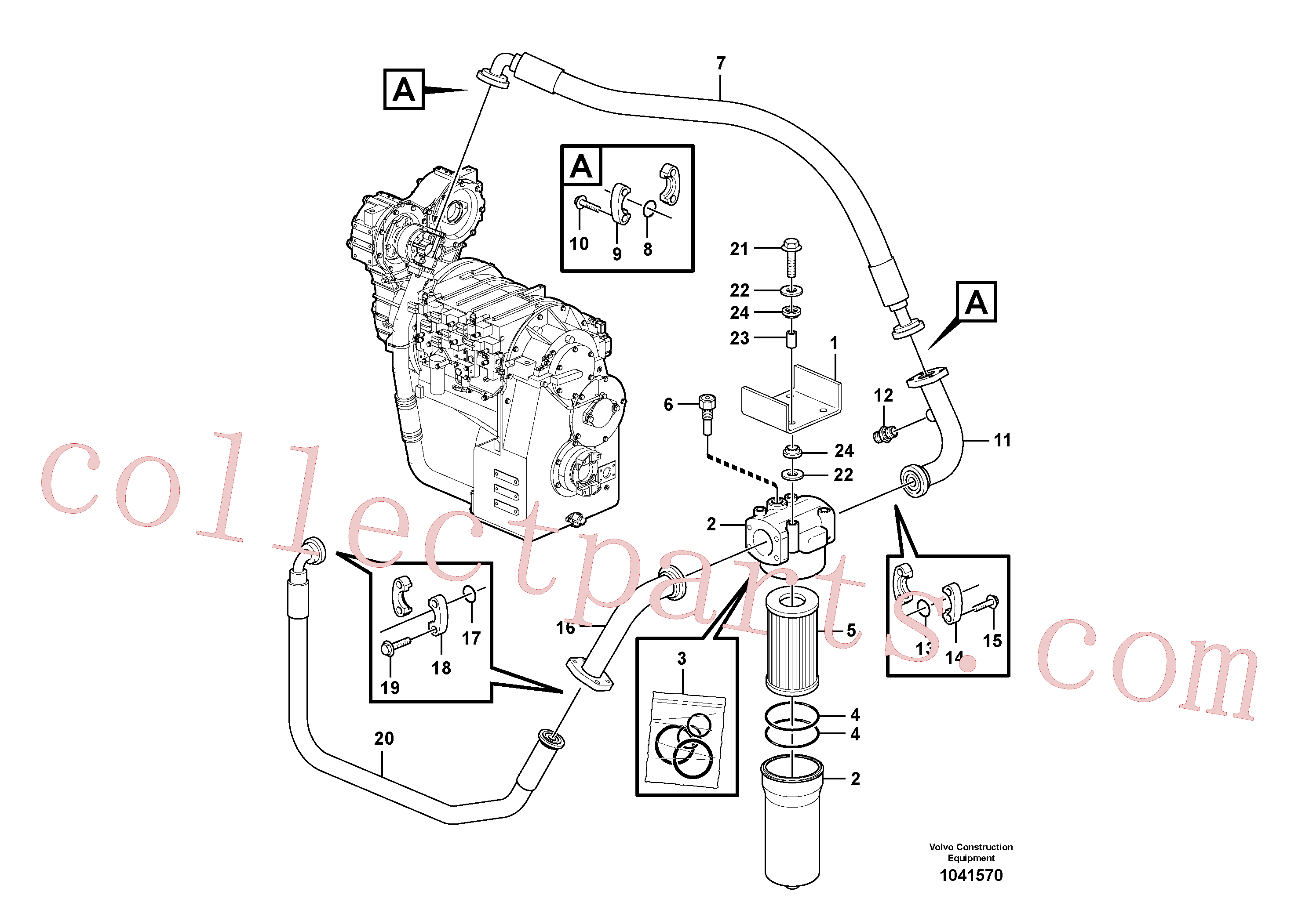 VOE14116072 for Volvo Transmission: Oil filter, oil lines(1041570 assembly)