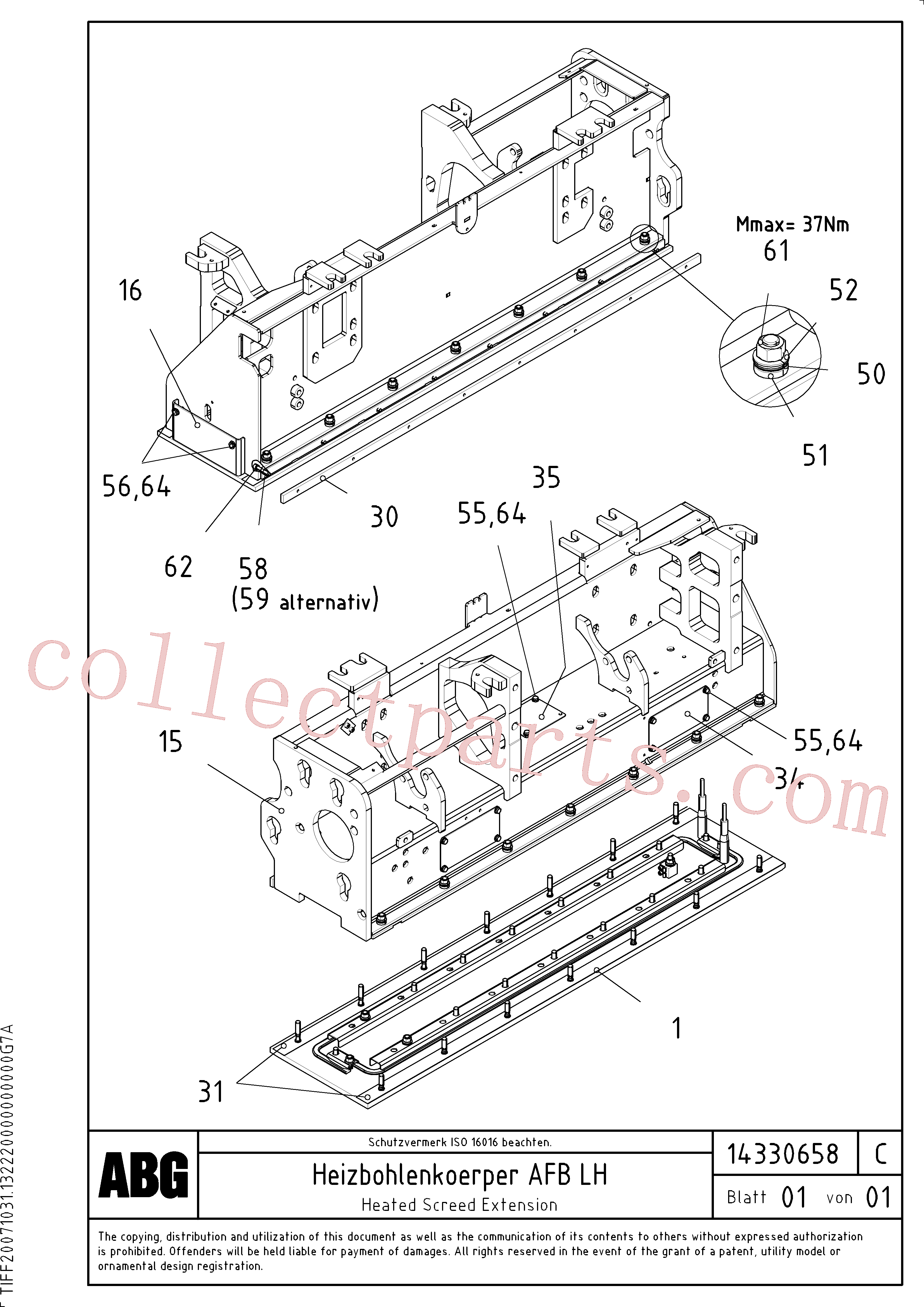 RM58838293 for Volvo Heated body for extendable screed(1046354 assembly)