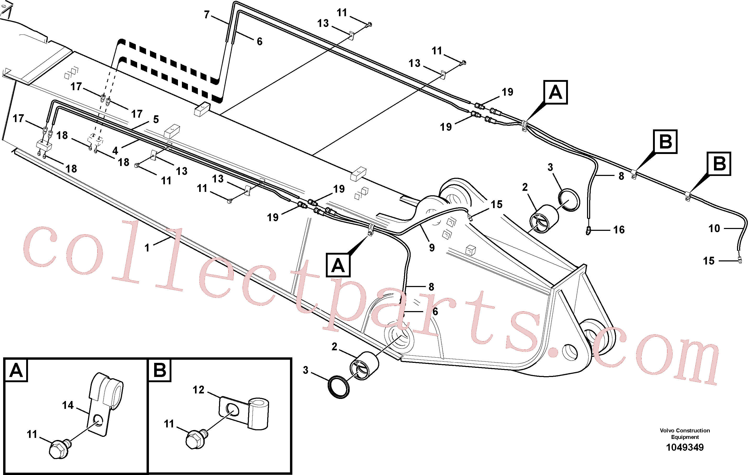 VOE14529741 for Volvo Boom and grease piping, adjustable 2nd(1049349 assembly)