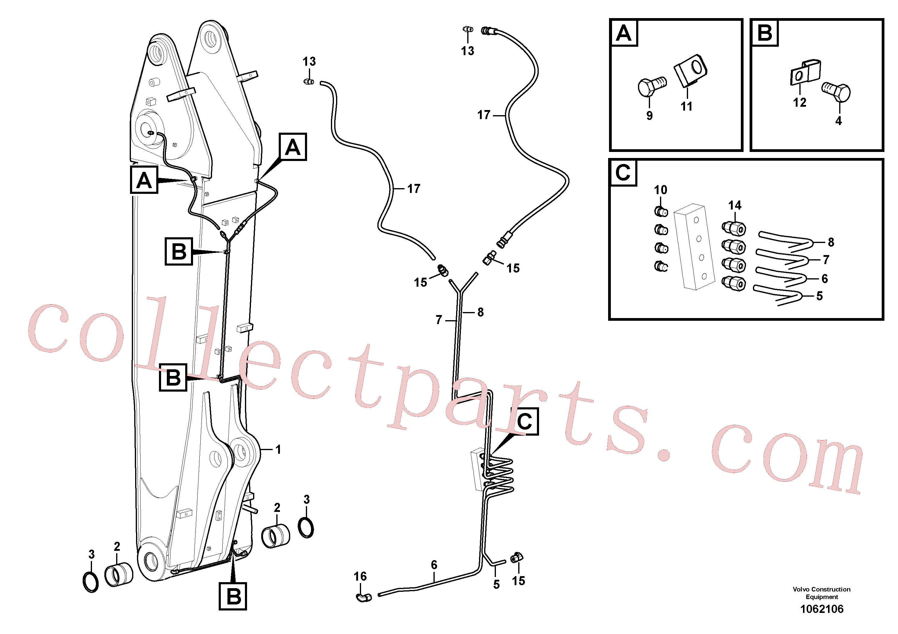 VOE14616870 for Volvo Boom and grease piping, adjustable 1st(1062106 assembly)
