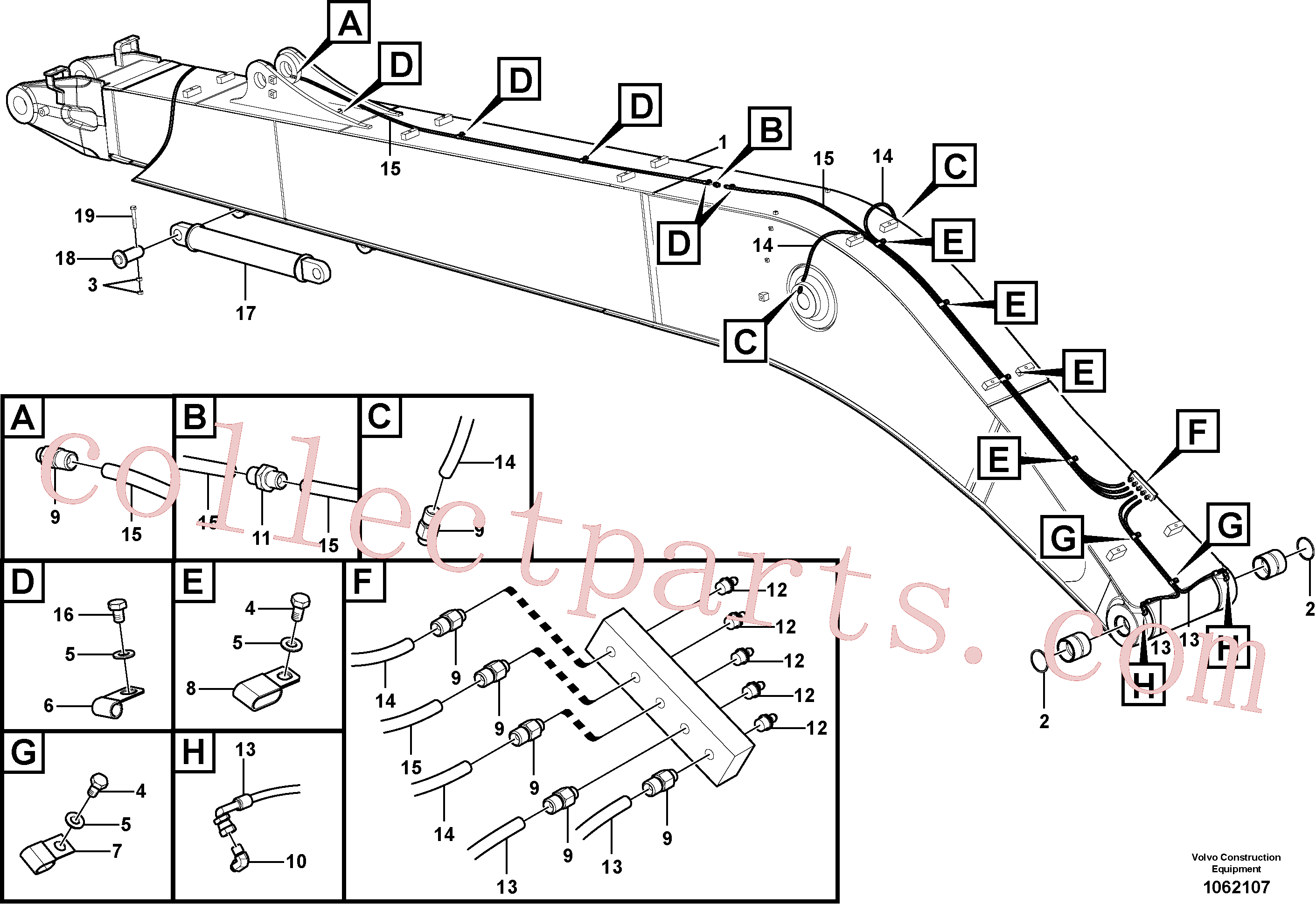 VOE14616870 for Volvo Boom and grease piping, long reach(1062107 assembly)