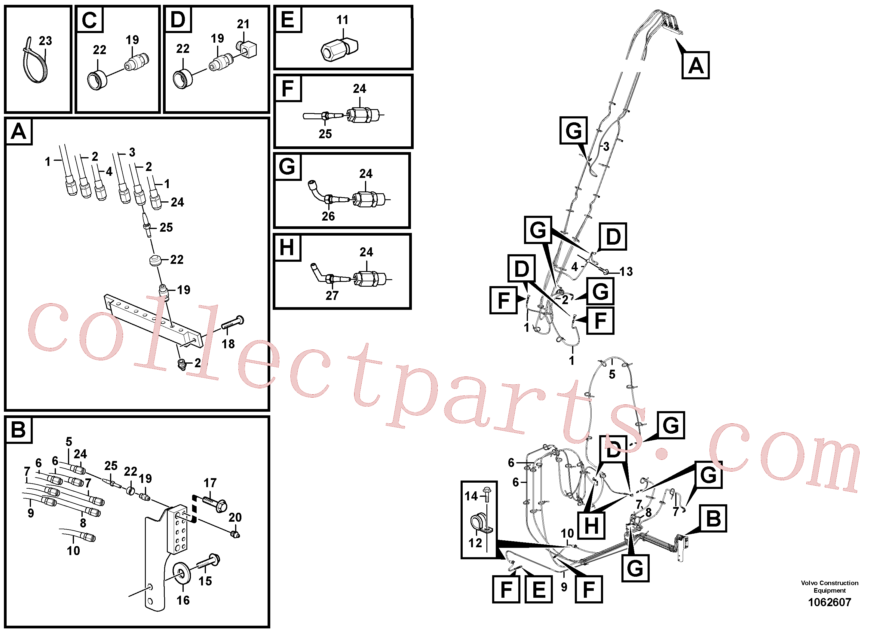 VOE14388450 for Volvo Boom and grease piping(1062607 assembly)