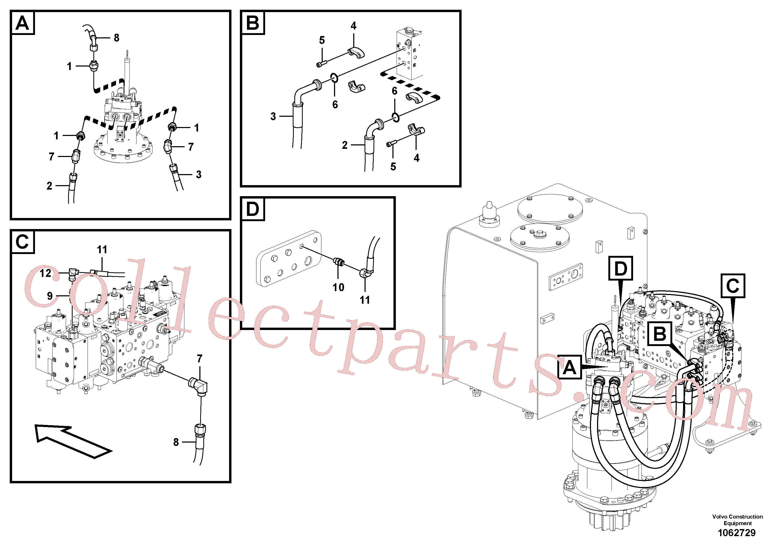 VOE13933910 for Volvo Hydraulic system, control valve to boom and swing(1062729 assembly)