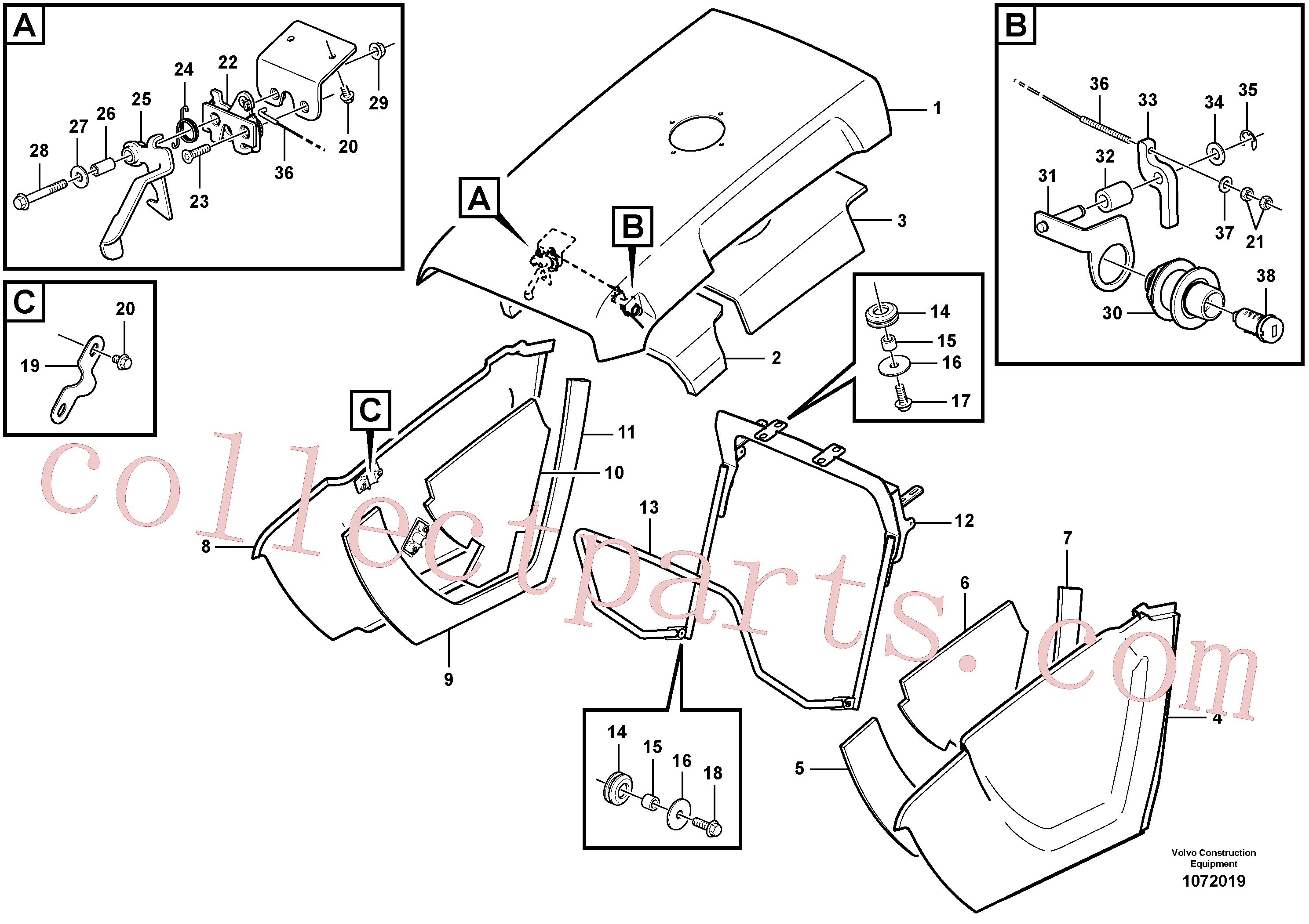 PJ5140318 for Volvo Engine hood(1072019 assembly)