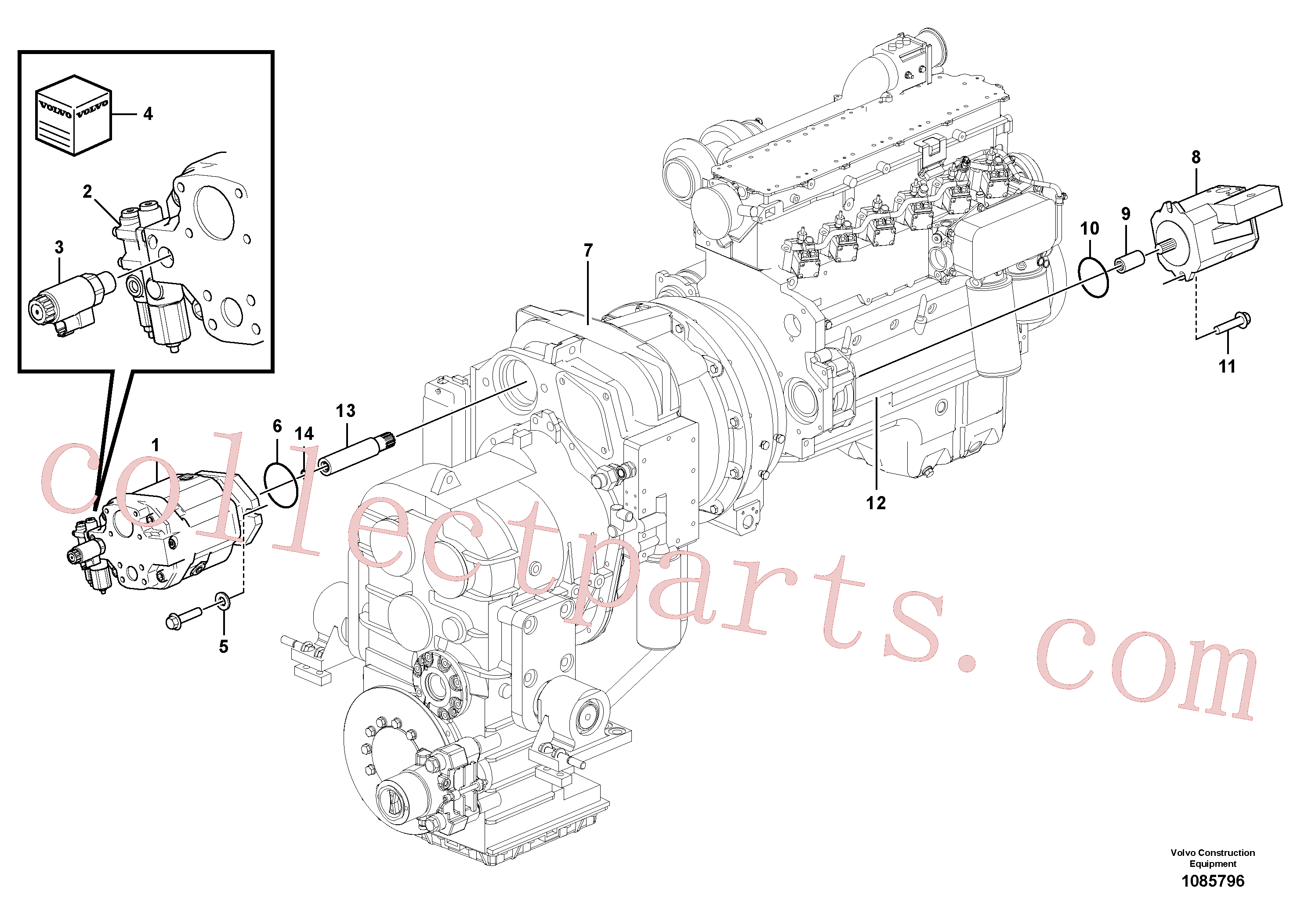 VOE17203815 for Volvo Hydraulic pump with fitting parts(1085796 assembly)