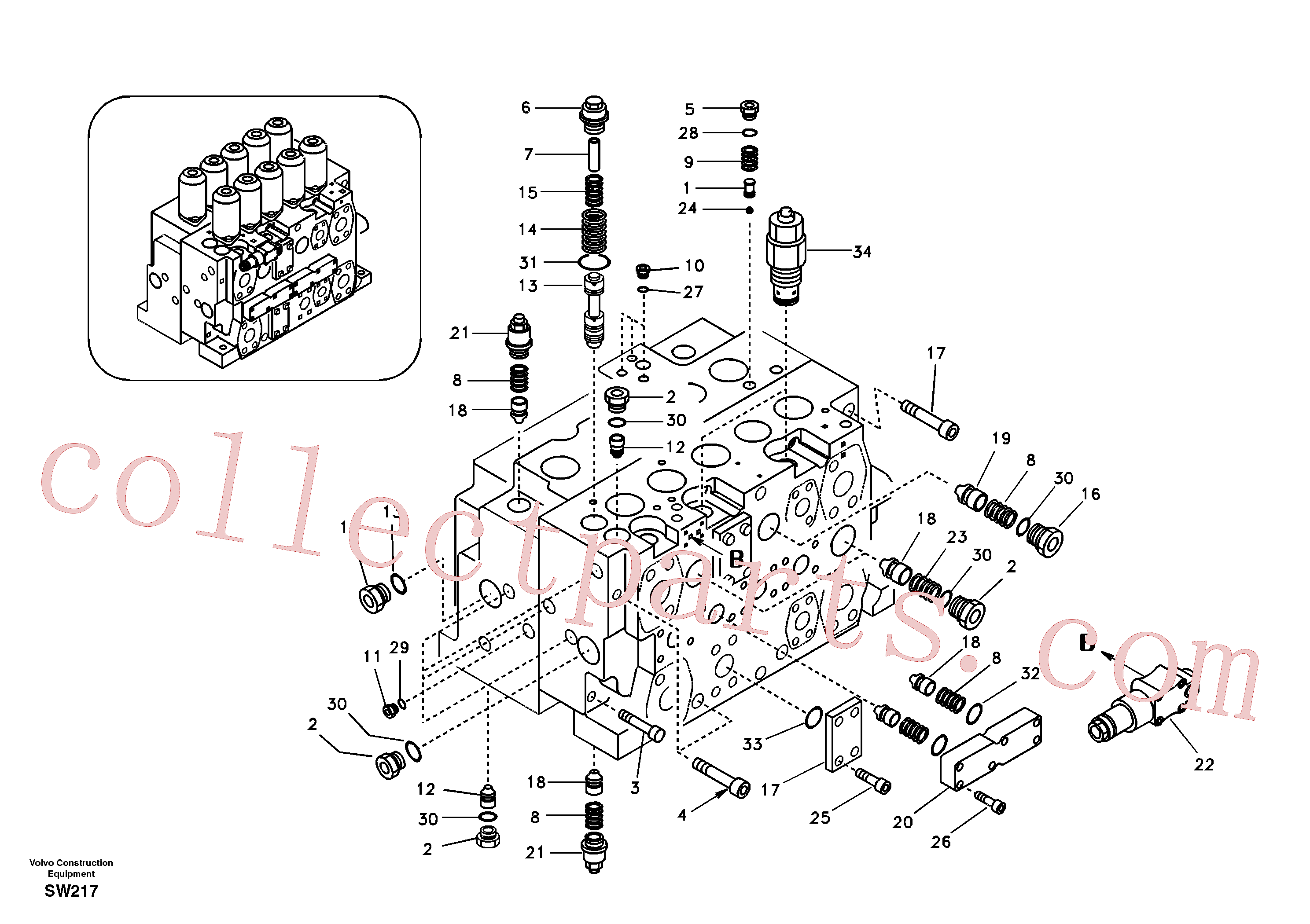 SA8230-36620 for Volvo Main control valve, relief valve and dipper arm holding(SW217 assembly)